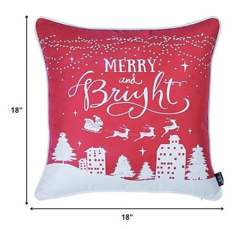 18"Lx18"H Christmas Merry Bright Throw Pillow Cover (Set of 2) - Multicolor