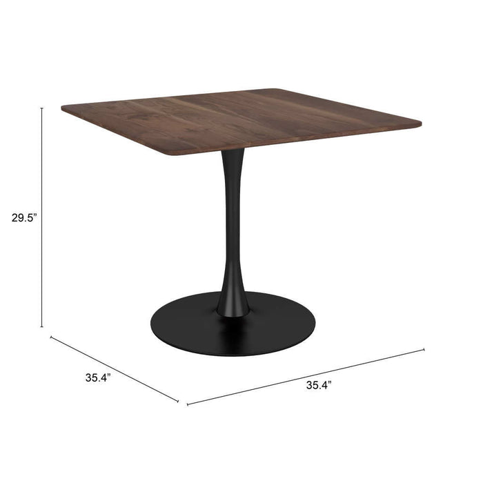 Square Steel Pedestal Base Dining Table - Dark Brown