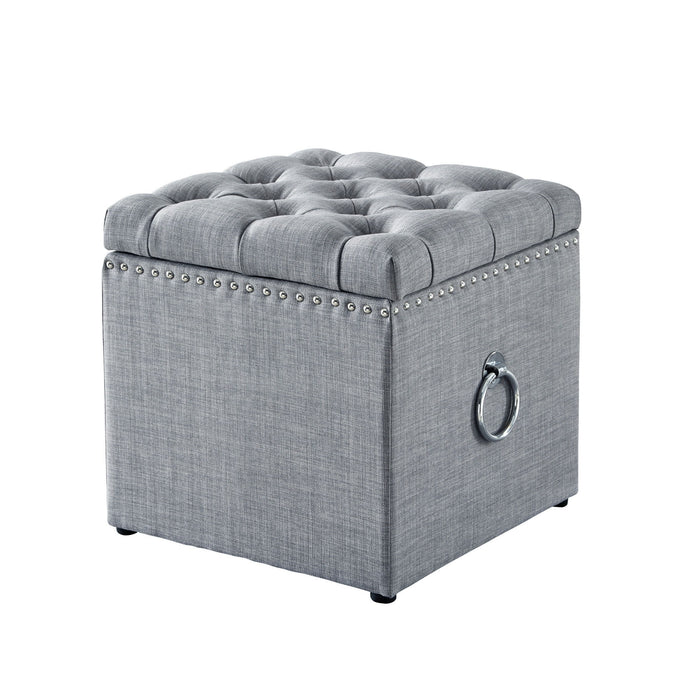 Linen And Black Tufted Storage - Light Gray