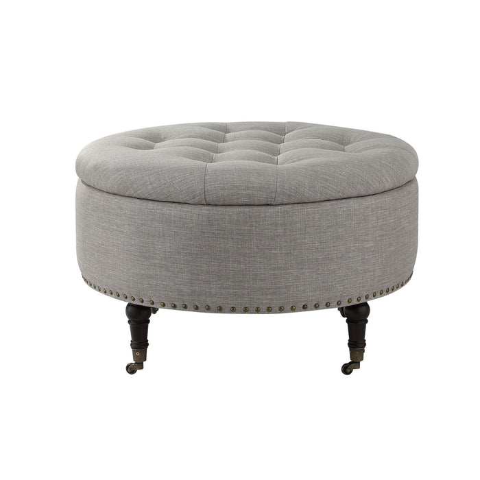 Linen Rolling Tufted Round Storage - Gray / Brown