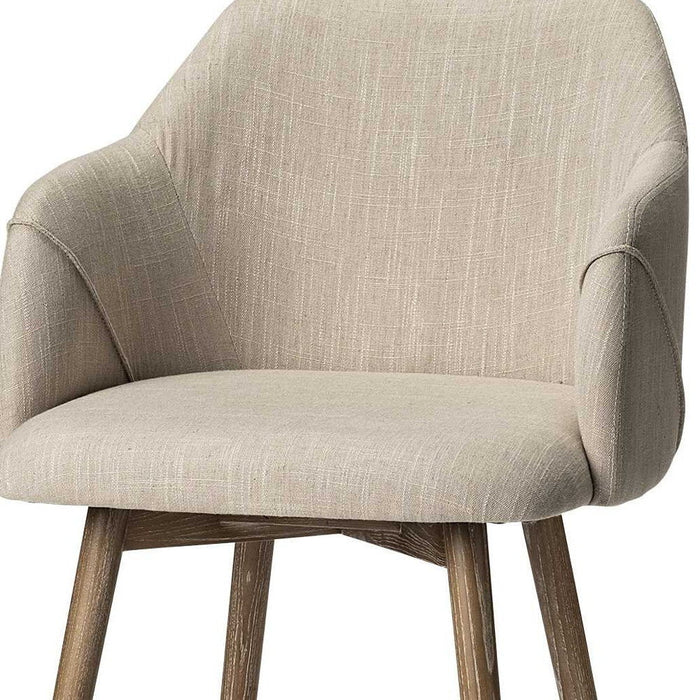 Fabric Wrap With Brown Wooden Base Dining Chair - Cream