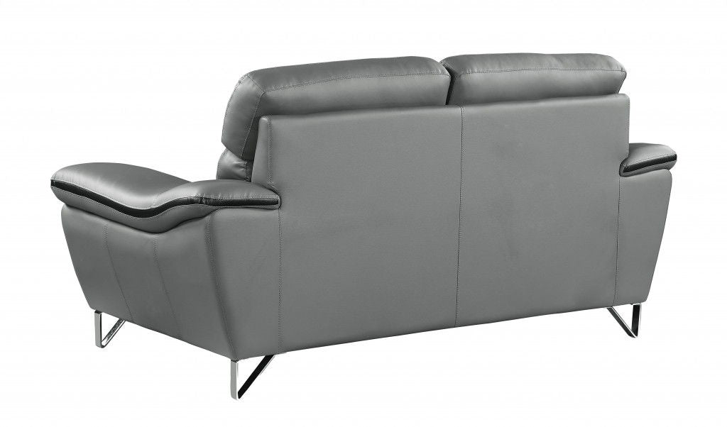 Silver Legs Leather Sofa - Gray