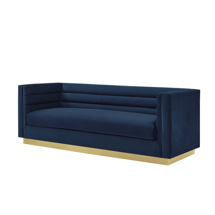 Velvet Sofa With Legs - Navy Blue