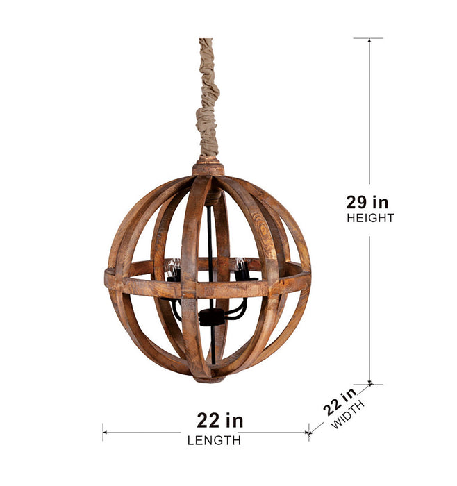 4 Light Wood Chandelier, Hanging Light Fixture With Adjustable Chain For Kitchen Dining Room Foyer Entryway, Bulb Not Included - Brown