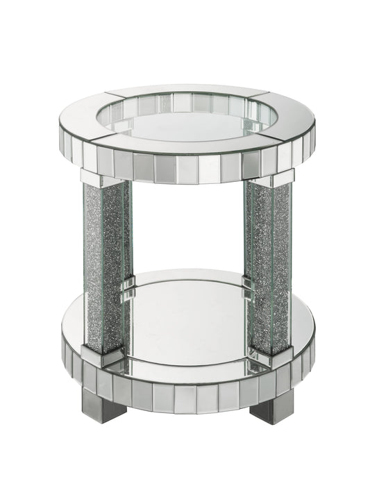 Noralie - Mirrored Faux Diamonds Round End Table - Silver