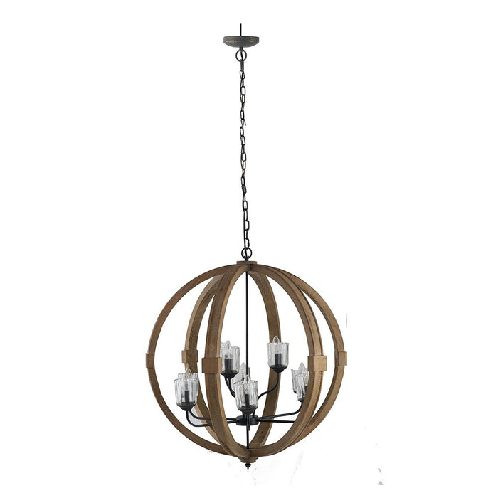 9 Light Globe Chandelier, Wood Chandelier Hanging Light Fixture With Adjustable Chain For Kitchen Dining Room Foyer Entryway, Bulb Not Included - Brown