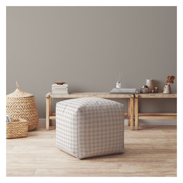 Cotton Gingham Pouf Cover - Gray