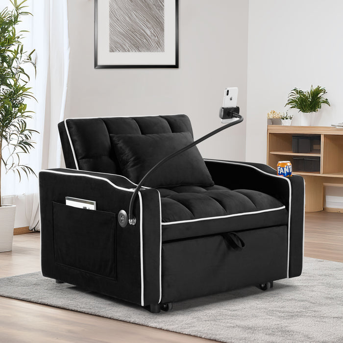 Convertible Sleeper Chair Sofa Bed Adjustable Pull Out Sleeper Chair Bed Multi-Pockets Folding Sofa Bed For Living Room Bedroom Small Space, 3 In 1 Sofa Bed