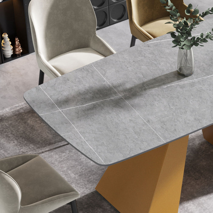 70.87" Modern Artificial Stone Gray Curved Golden Metal Leg Dining Table, Can Accommodate 6-8 People - Gray / Gold