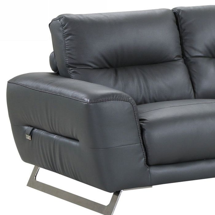 Genuine Leather Love Seat - Silver