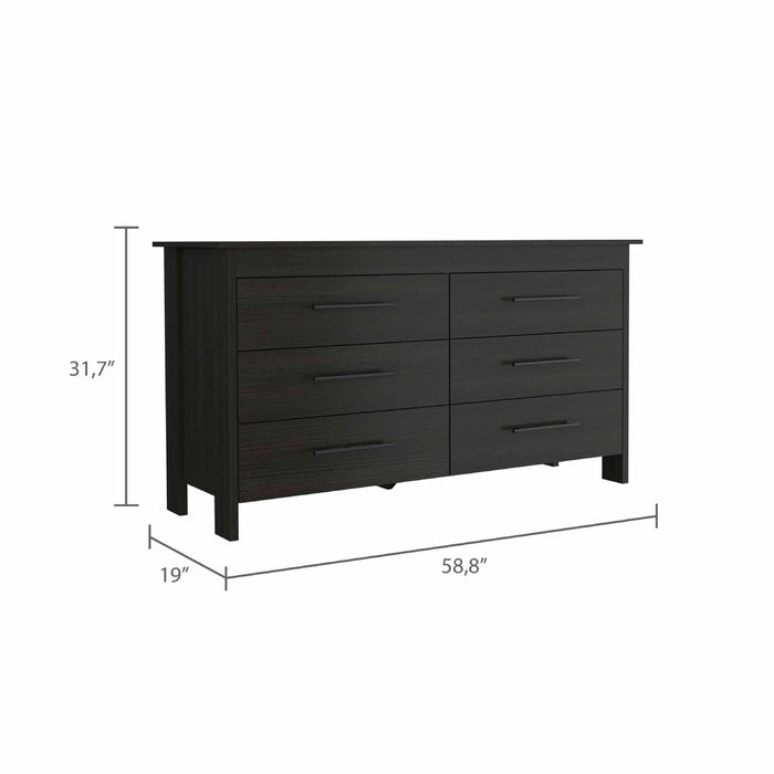 6 Drawer Double Dresser 58" - Black