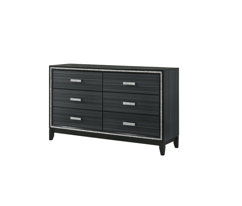 Solid Wooden Six Drawer Double Dresser - Black