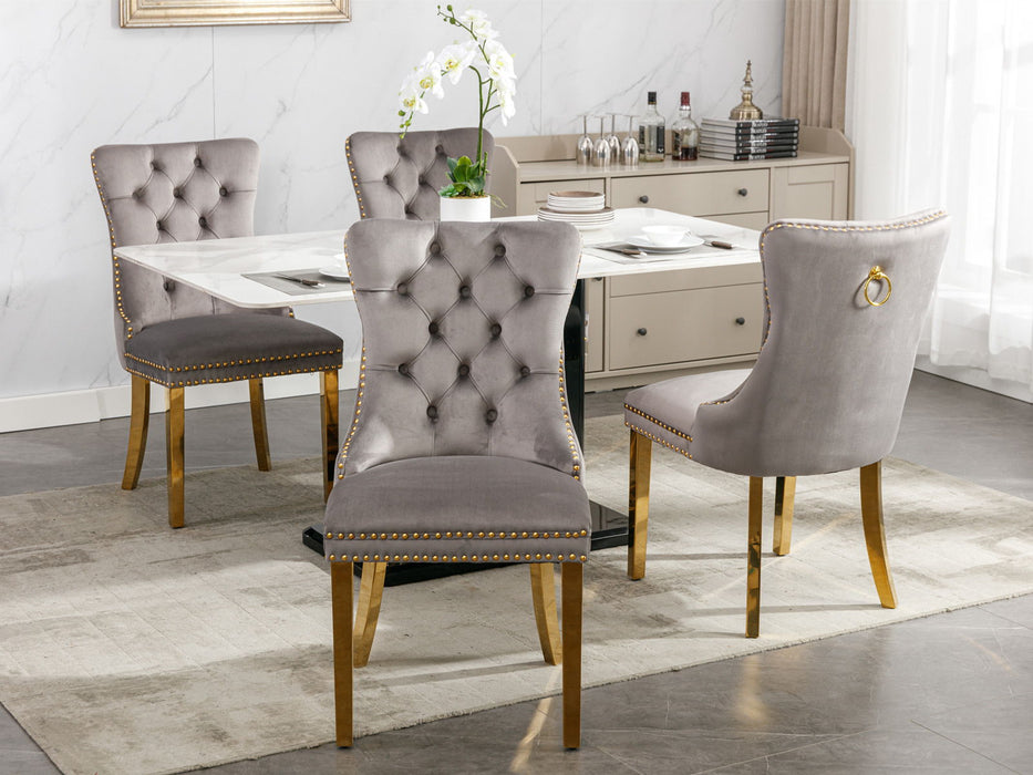 Nikki - Modern, High-End Tufted Solid Wood Contemporary Velvet Upholstered Dining Chair With Golden Stainless Steel Plating Legs, Nailhead Trim (Set of 2)