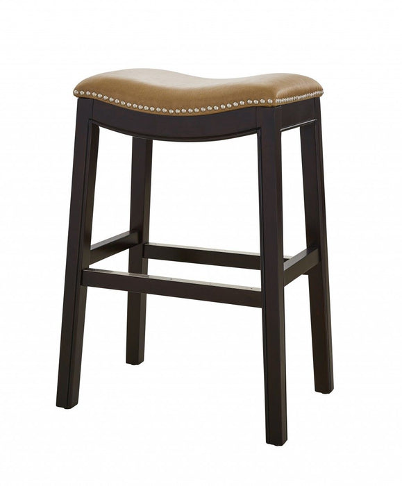 Solid Wood Backless Bar Height Bar Chair - Tan / Espresso