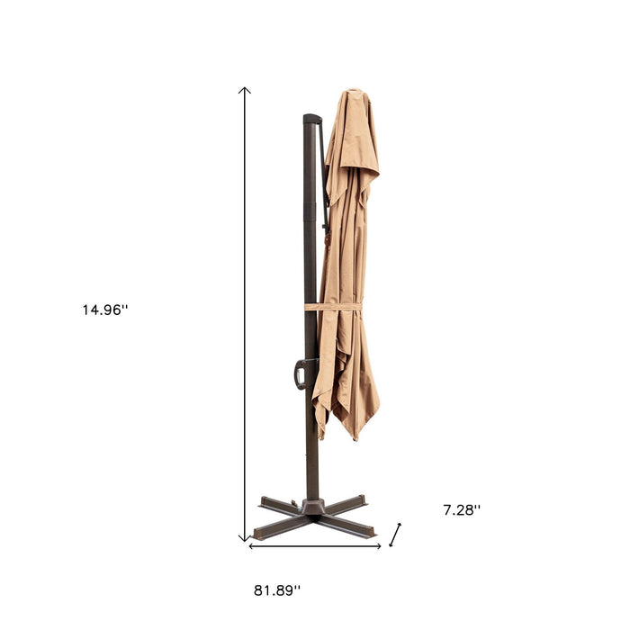 Polyester Square Tilt Cantileve,r Patio Umbrella With Stand - Tan