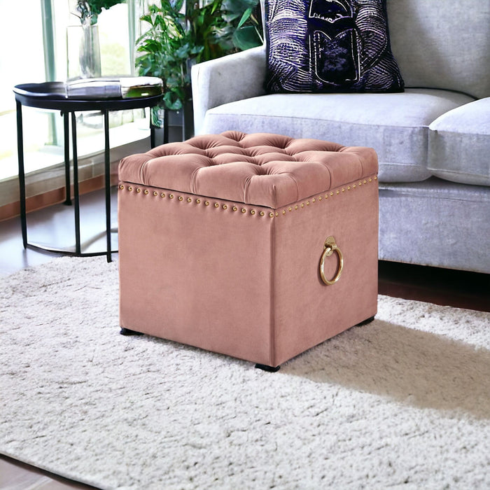 Velvet Tufted Storage - Blush / Black