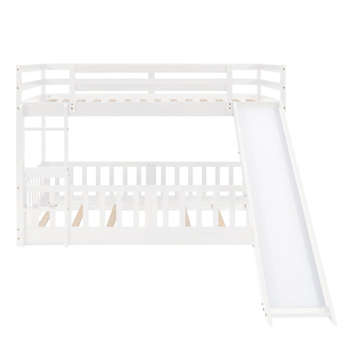 Twin Over Twin Bunk Bed With Slide And Ladder - White