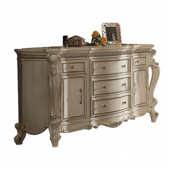 Solid Wood Five Drawer Triple Dresser - Pearl