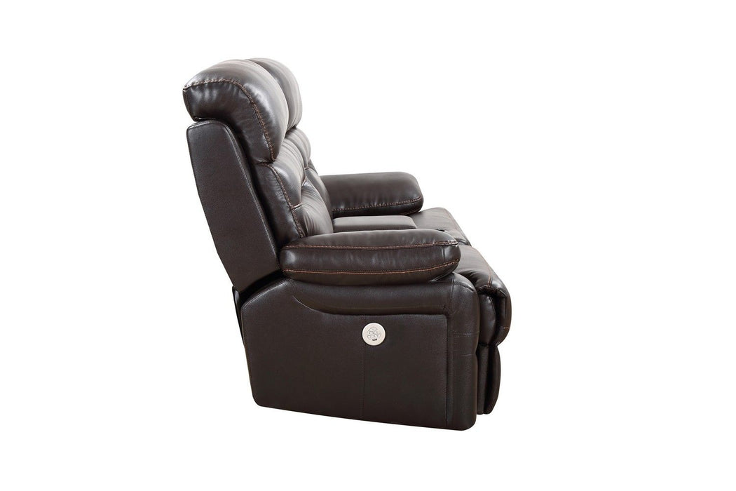 Faux Leather Power Reclining Love Seat With Storage - Brown