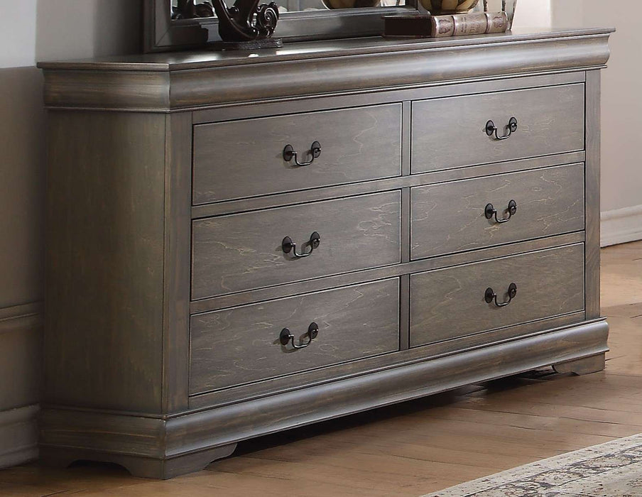 Wood Six Drawer Double Dresser - Gray