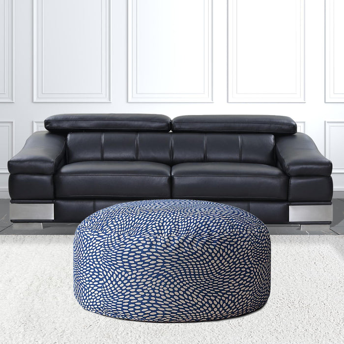 Canvas Round Polka Dots Pouf Cover - Blue / White