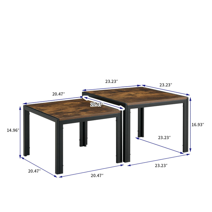 Nesting Coffee Table (Set of 2), Square Modern Stacking Table With Tempered Glass Finish For Living Room