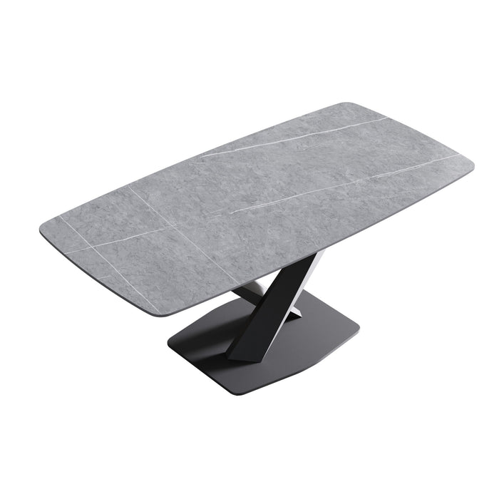 70.87" Modern Artificial Stone Gray Curved Black Metal Leg Dining Table, Can Accommodate 6-8 People - Gray / Black