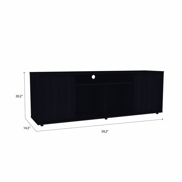 TV Stand Media Center With 2 Cabinets - Black