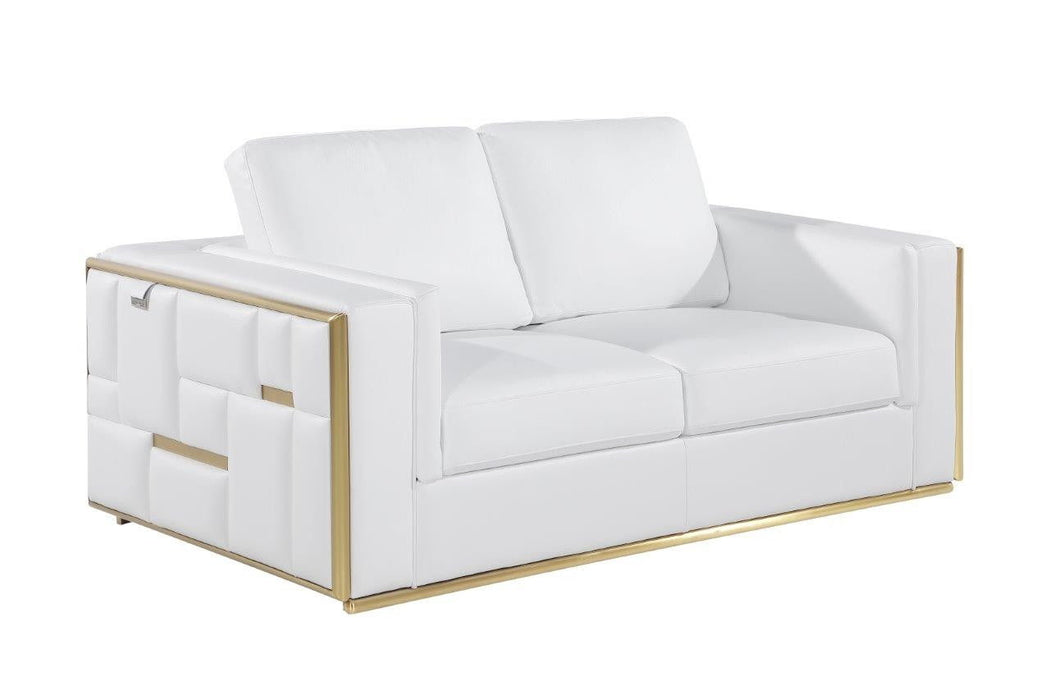 Leather Loveseat Metallic - White / Silver