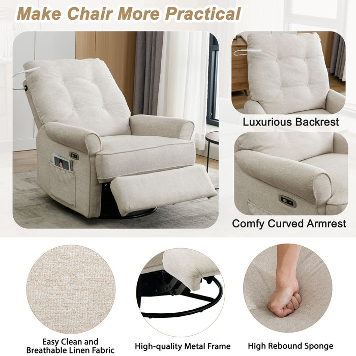 Reclining Chair 270 Degree Swivel Recliner Chairs With USB Port, Side Pocket And Touch Sensitive Lamp For Living Room, Bedroom