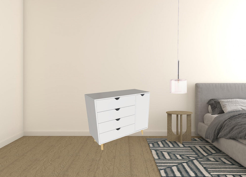 Solid Wood Four Drawer Combo Dresser - White