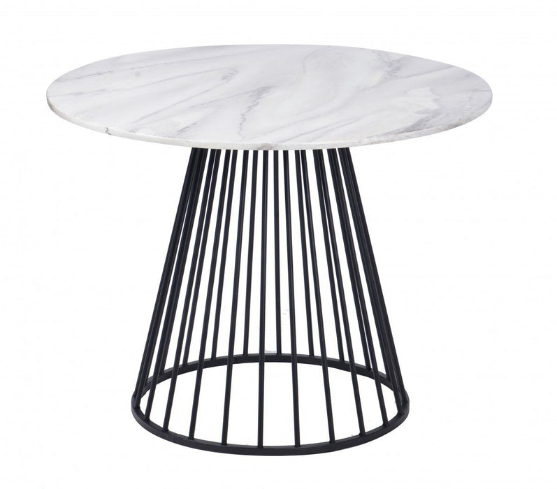 Rounded And Metal Dining Table - White / Black