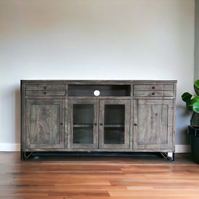 Solid Wood Cabinet Enclosed Storage. Distressed TV Stand - Gray