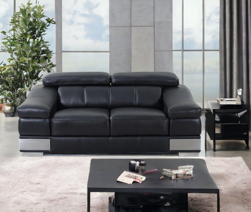 Love Seat Genuine Leather - Black / Silver