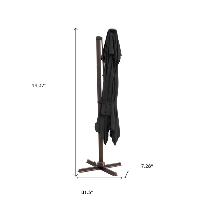 Polyester Square, Tilt Cantilever Patio Umbrella With Stand - Black