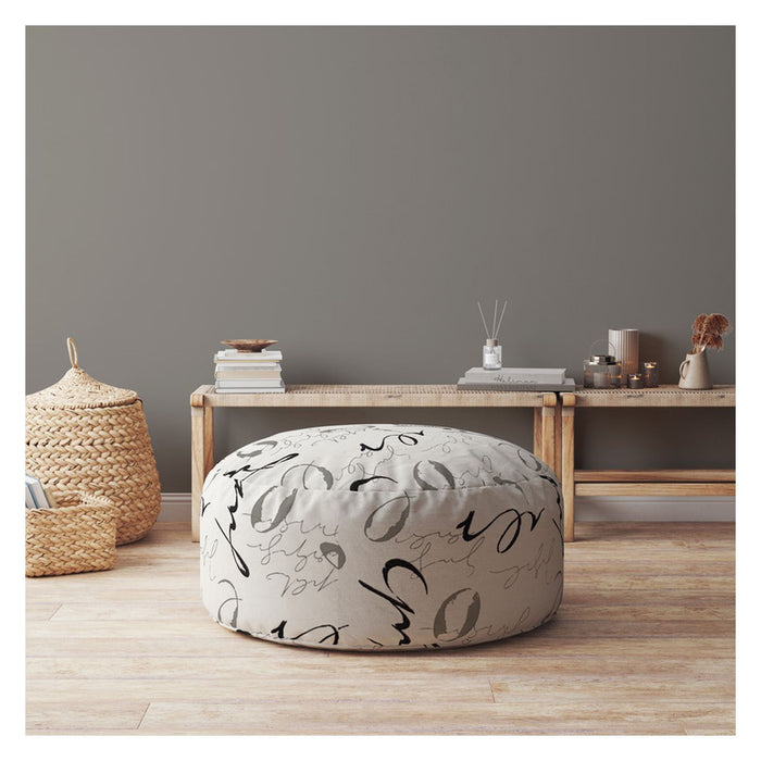 Polyester Round Abstract Pouf Cover - Black / Gray