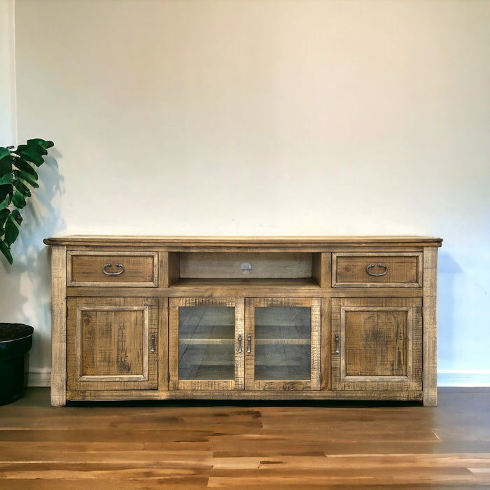 Wooden Cabinet Enclosed, Storage Distressed TV Stand - Brown