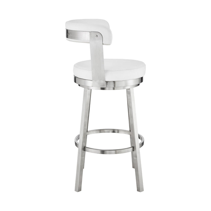 40" Swivel Backless Bar Height Bar Chair - White / Silver