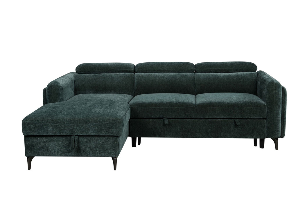 Zadok - Chenille Sectional Sofa With Sleeper & Storage - Green