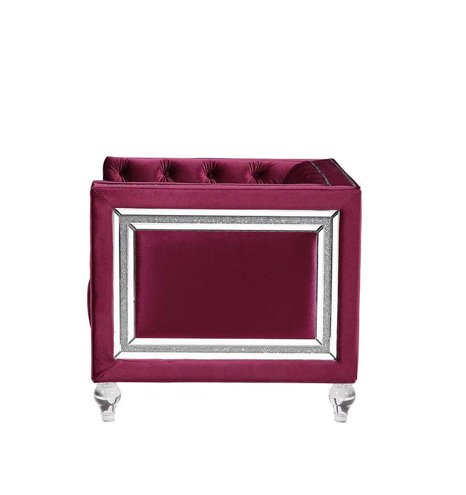 Tufted Velvet Bling And Acrylic Love Seat - Burgundy