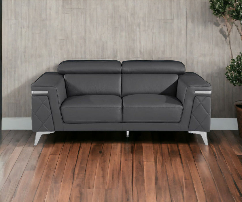 Metallic Leather Loveseat - Dark Gray / Silver