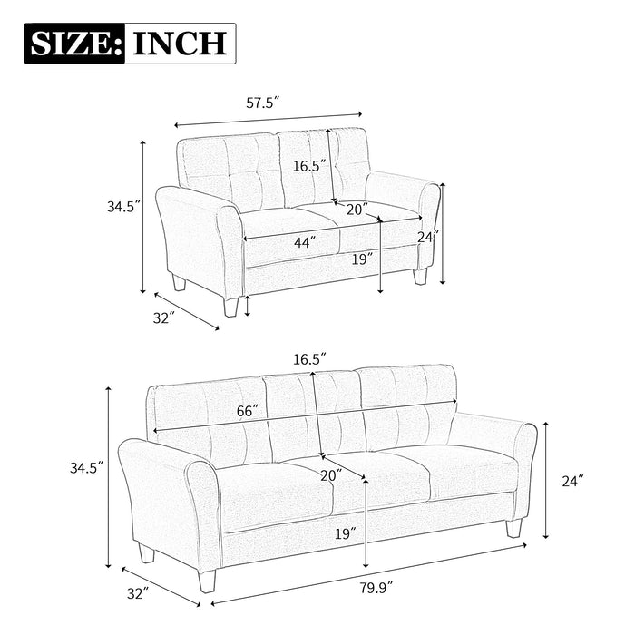 Modern Living Room Sofa Set Linen Upholstered Couch Furniture For Home Office