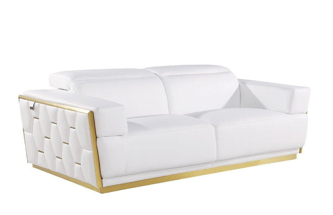 Leather Upholstered Sofa - White / Silver