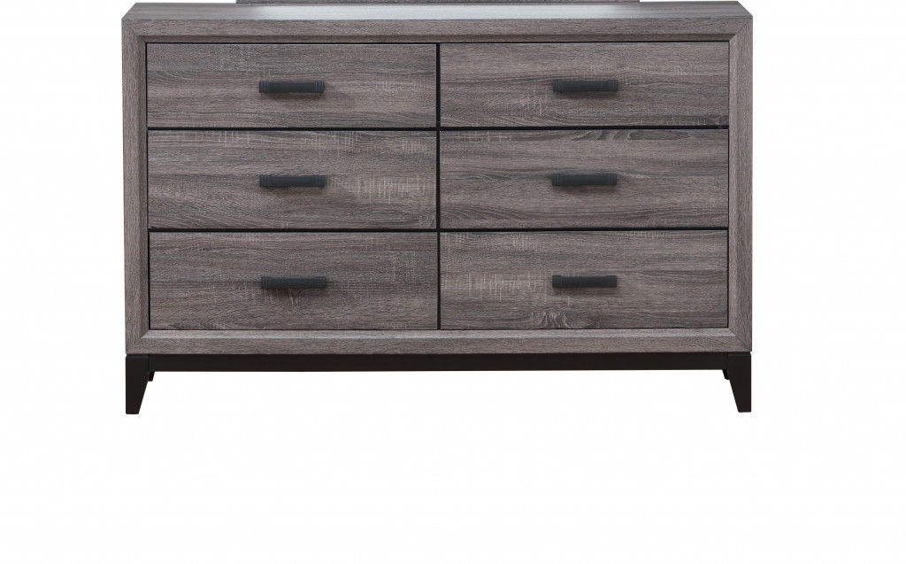 Solid Wood, Six Drawer Double Dresser - Gray