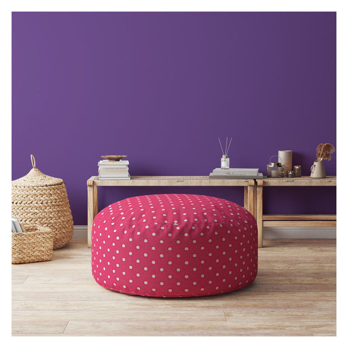 Cotton Round Polka Dots Pouf Ottoman - Pink