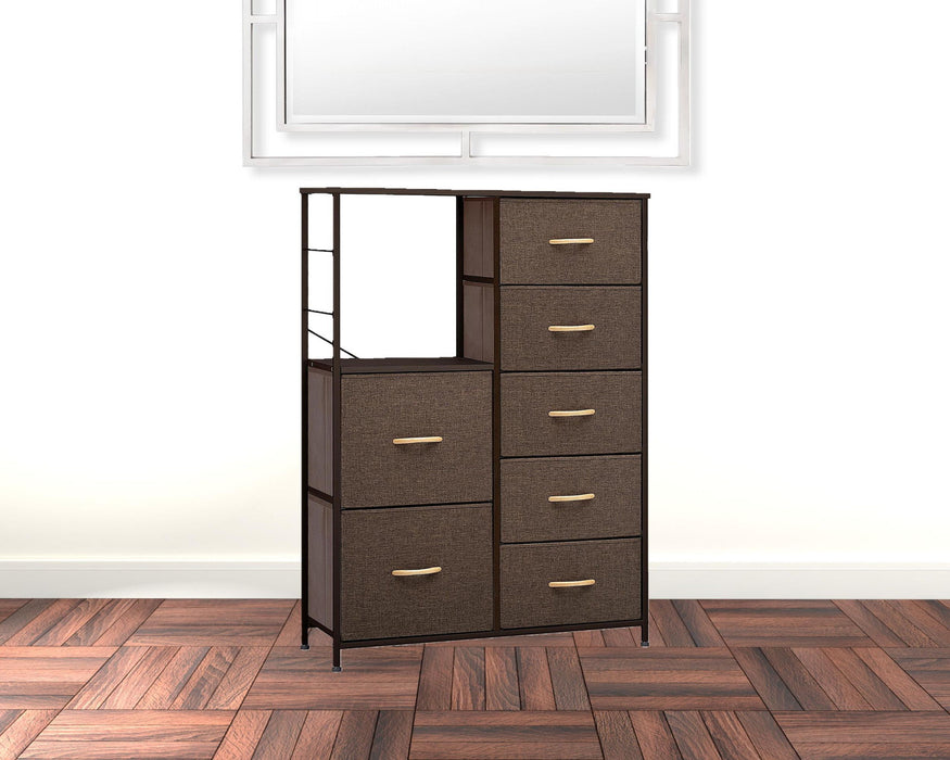 Steel And Fabric Seven Drawer Chest - Brown