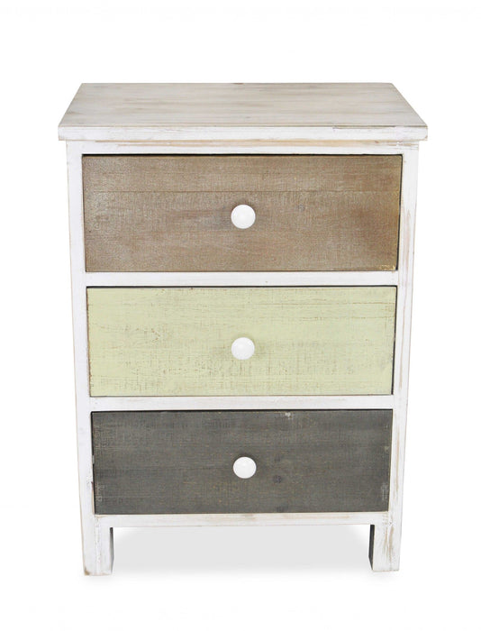 Side Cabinet With 3 Drawers - Distressed Gray / White