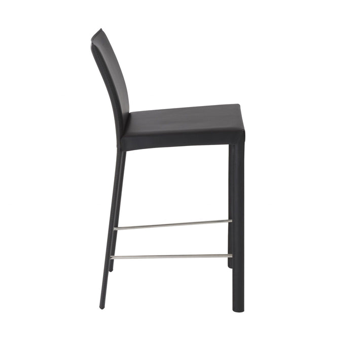 Steel Low Back Counter Height Bar Chairs With Footrest (Set of 2) 37" - Black