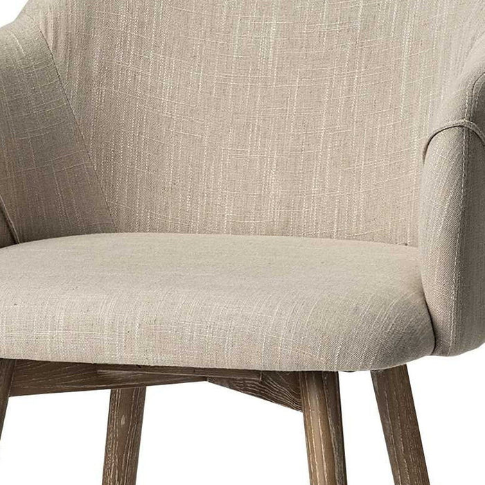 Fabric Wrap With Brown Wooden Base Dining Chair - Cream