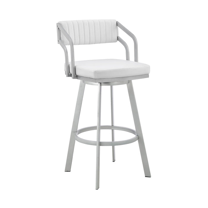 40" Swivel Low Back Bar Height Bar Chair - White / Silver